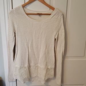 Lucky brand long sleeve white sweater with lace